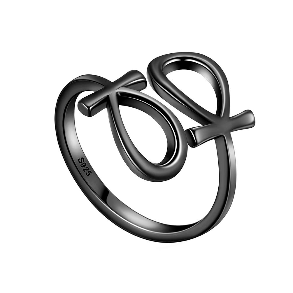 JewmonEgyptian Ankh Ring Ankh Cross Earrings Key of Life Ankh Pendant Necklace Mens Womens 925 Sterling Silver/18K Gold Plated/Gunmetal Protection Symbol Jewelry for Wedding Engagement Bridesmaid Gift