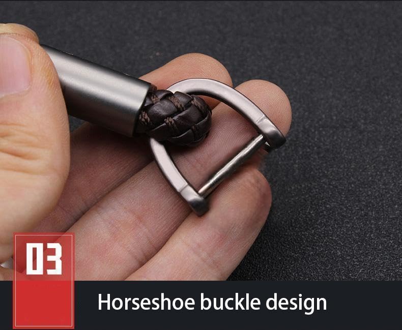 Alloy Metal Keychain with Leather Loop Universal Car Key Chain Accessory Brown — view 6