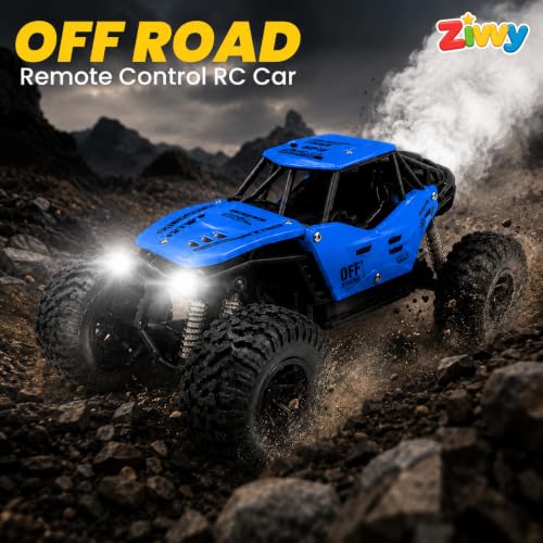Image of Big Blue Remote Control Car | Rock Crawler | LED Headlight | Rechargeable Battery with Type c Charger | 100m Range | Smoke | Toy Car for Kids & Boys 7-14 Years | Birthday Gift for Kids