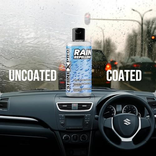 Image of ShineXPro Rain Repellent for Car - Long Lasting Hydrophobic Coating for All Glass Surfaces with ShineXPro Car Glass Water Repellent - Improve Road Visibility & Safety with Windshield Water Repellent