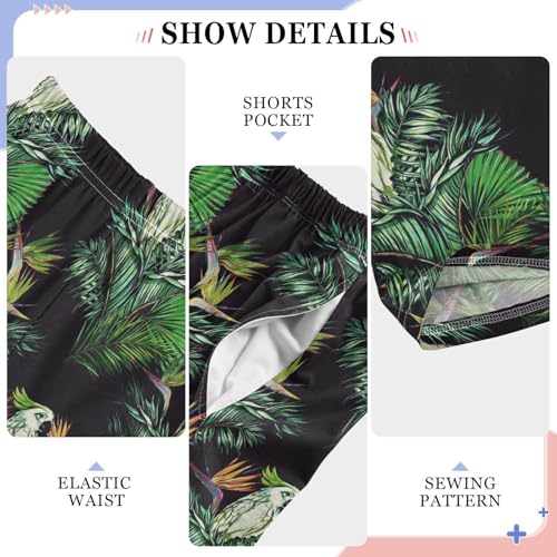 Parrot and Leaves Boys Long Pants Soft Trousers Elastic Waist Kids Lounge Bottoms with Pockets S-XL4