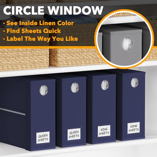 Image of SpaceAid 4 Pack Bed Sheet Organizers and Storage, Foldable Sheet Organizer for Linen Closet, Sheets Set Folder Keeper with Window XL (Queen & King Size) Bedding Container (Navy Blue, 4 Pack)