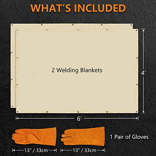 2-Pack Fire Retardant Welding Blanket Set with Gloves - 4x6 Feet Heavy-Duty Insulation