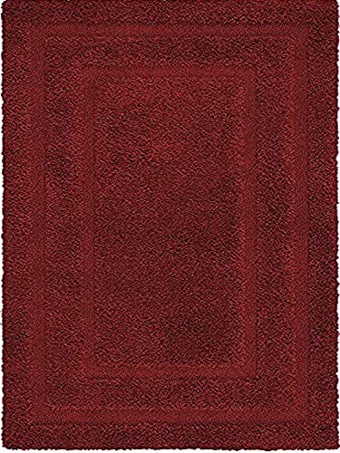 Image of Rectangular Box Round Shaggy Carpet for Living Room, Bedroom, High Low Design Finish Microfiber 1.8 Inch Pile High, 7x7 Feet Maroon|Maroon Color