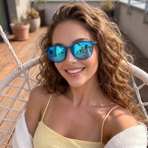 Image of Myiaur Polarized Sunglasses for Women with UV400 Protection Mirrored Lens | Trendy Square Frame Big Oversized Reflective Shades for Daily Wear Driving Beach Travel Outdoor Activities Reduce Glare