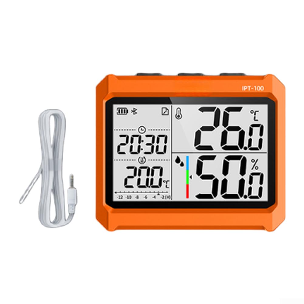 1 medidor inalámbrico de temperatura y humedad, termohigrómetro industrial con precisión de ± 0,5 ℃, registro de datos de aplicación para laboratorio, naranja (instrumento y sonda)