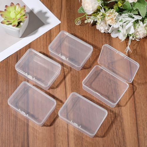 Image of 6Pcs Mini Containers with Lids Small Bead Organizer Box 2.44x3.39 Inch Clear Plastic Transparent Rectangle Storage Container for Crafts Accessories Collecting Beads Jewelry Supplies Hobbyists