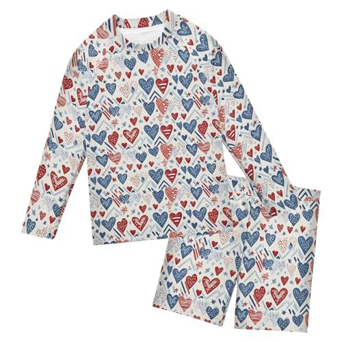July 4th Independence Day Heart Baby Boys' Toddler Long Sleeved Rashguard Swim Bathing Suit Set B0403661