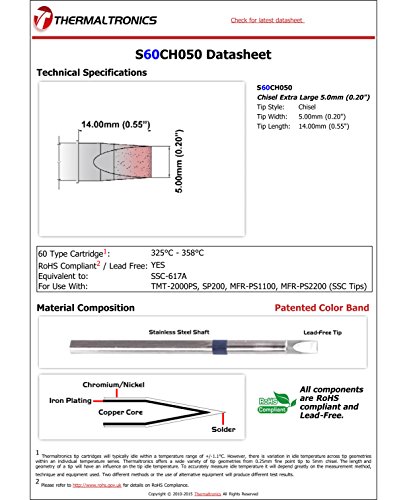 Image of Thermaltronics S60CH050 Chisel Extra Large 5.0mm (0.20in) interchangeable for Metcal SSC-617A