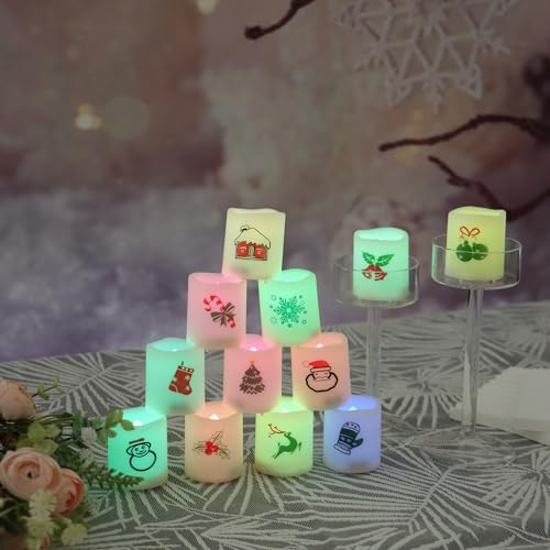 Image of Christmas Color Changing Battery Operated Flameless Votive Candles 12 PCS