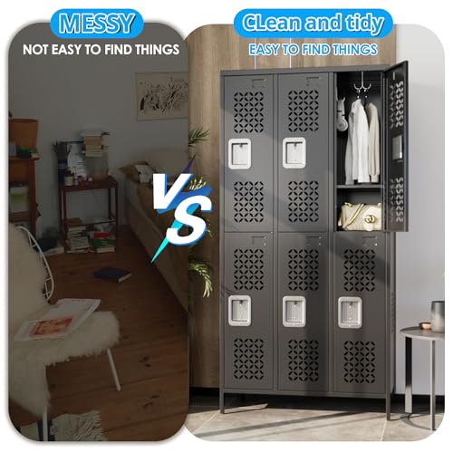 Image of METAN Upgrade Metal Locker for School Office Gym Bedroom,6 Doors Steel Storage Locker Cabinet for Employees,Industrial Storage Locker with 1 Shelves,Assembly Required,Black