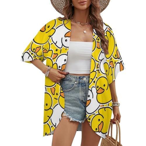 Summer Casual Short Sleeve Beach Kimono Coverup, Loose Fit Blouse Top Fashion Open Front Cardigan