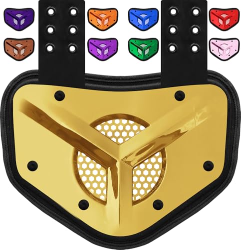 Penveer Chrome Football Backplate for Shoulder Pads with High Impact Padding, Adult & Youth Lower Backplate Football with Air Vents (Gold, Youth)