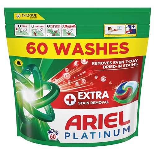 Ariel Platinum PODS Washing Liquid Laundry Detergent Capsules 60 Washes +Extra Stain Removal Remove Even 7-Day Dried-in Stains
