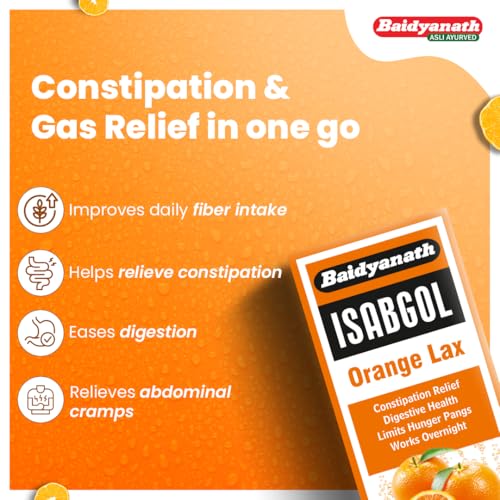 Image of Baidyanath Isabgol Psyllium Husk Orange Lax Powder| Tasty Natural Fibre Laxative for Constipation Relief & Digestion | Effervescent, Gluten - 250g