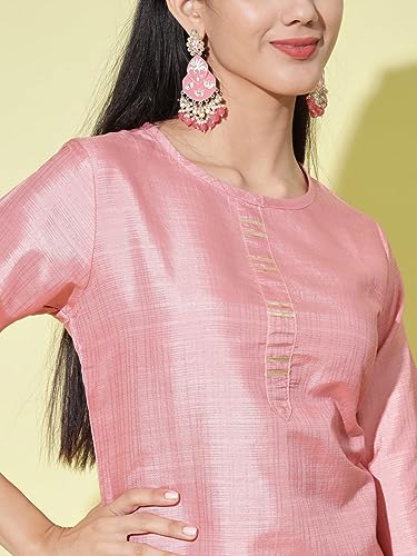 Image of VredeVogel Women's Cotton Silk Blend Straight Kurta Trouser With Dupatta Set