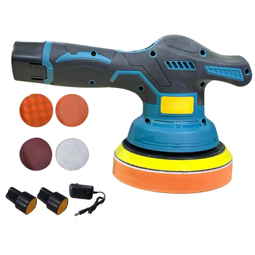 Cordless Car Buffer Polisher, 12V Dual Action Random Orbital Polisher Kit with 2 Batteries, 6 Variable Speeds, 145mm Hook & Loop Base, Sponge, Wool & Grinding Pads for Car Waxing, Detailing, Furniture-image-25