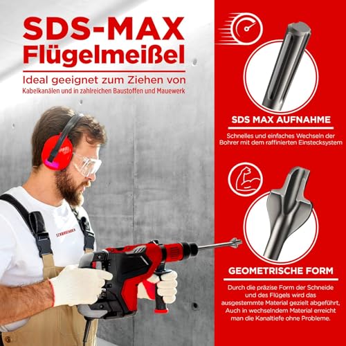SCHWABENBACH® Flügelmeißel SDS MAX 60 x 400 mm – Ideal zum Entfernen von Putz, Ziegel und Mauerwerk – SDS MAX Meißel für Bohrhammer – Gehärtete Spitze – Langlebig & Robust