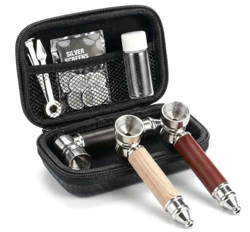 3PCS Tobacco Pipe Set 3 inch Short Realistic Wood Grain Smoking Pipe With Cleaner Tamper Tool Black Bag Includes Case for Everyday Use and Gifting Set