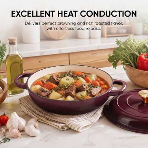 Image of Dutch Oven Enameled Cast Iron with Lid - Big Dual Handles - Oven Safe up to 500F - Classic Round Pot for Versatile Cooking (Fig, 7 QT)