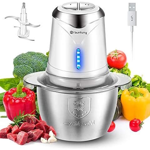 Electric Mini Chopper Portable Wireless Food Processor, Meat Blender Grinder with 1.2 Liter Stainless Steel Bowl, BPA-free Baby Food Processors Garlic Peeler Cutter with 4 Steel Blades, 2 Speeds Cover
