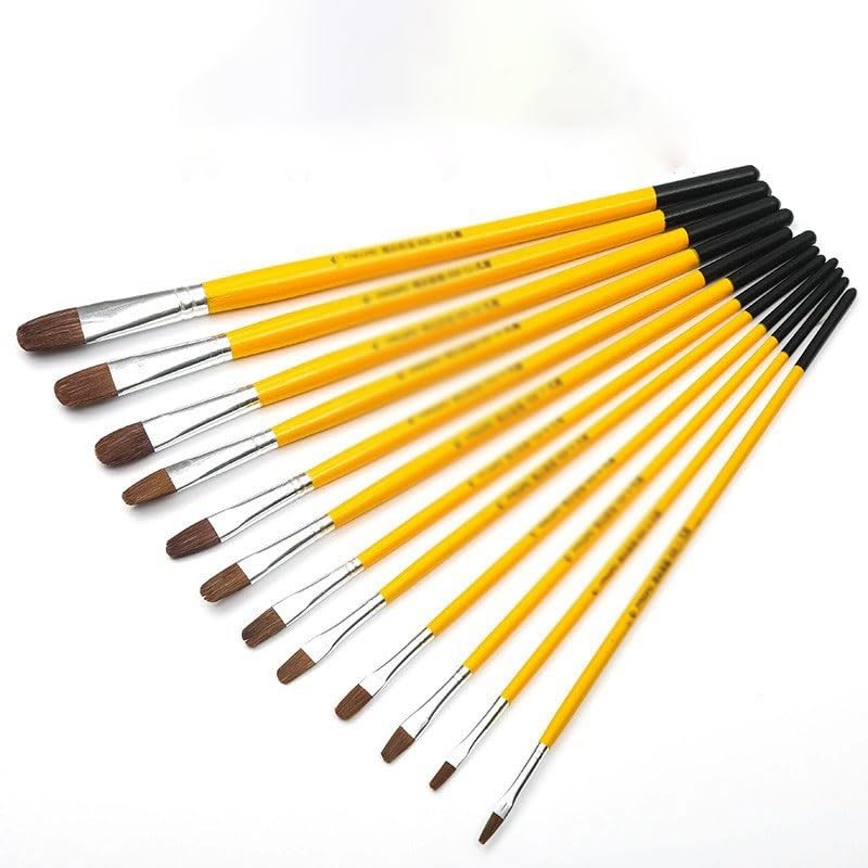 Ensemble De 6 Pinceaux en Bois Massif Jaune, Poils en Nylon, pour Artistes Et Étudiants.