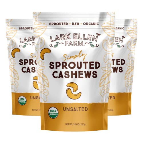 Lark Ellen Farm Organic Raw Sprouted Cashews, Unsalted, 10 oz (3-Pack)