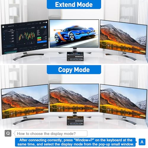 Image of KVM Switch 3 Monitors 2 Computers HDMI + DisplayPort, 8K@30Hz /4k@144Hz KVM Switcher for 2 Computer Share 3 Display and 4 USB 3.0 Devices