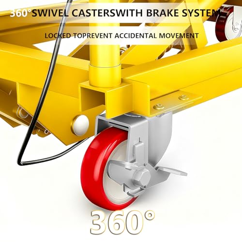 Image of GarveeTech Hydraulic Lift Table Cart, 330Lbs Load Capacity 28.5 Inch Lifting Height, Manual Single Scissor Lift Table with Non-Slip Pad and 4 Wheels,Hydraulic Scissor Cart (1100lbs - Single - Yellow)