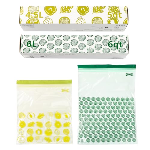 ISTAD - Juego de 120 bolsas de alimentos para congelador de doble sellado de 6 L y 4,5 L, impresión verde, 5 cuartos y 6 cuartos (60 unidades, 6 L y 60 piezas de 4,5 L)