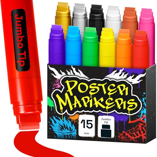 ARTISTRO 12 Multicolor Paint Pens for Glass Marking Rock Painting Ceramic Wood Fabric Scrapbooking DIY Craft Making Coloring - Acrylic Paint Markers Jumbo Tip 15mm