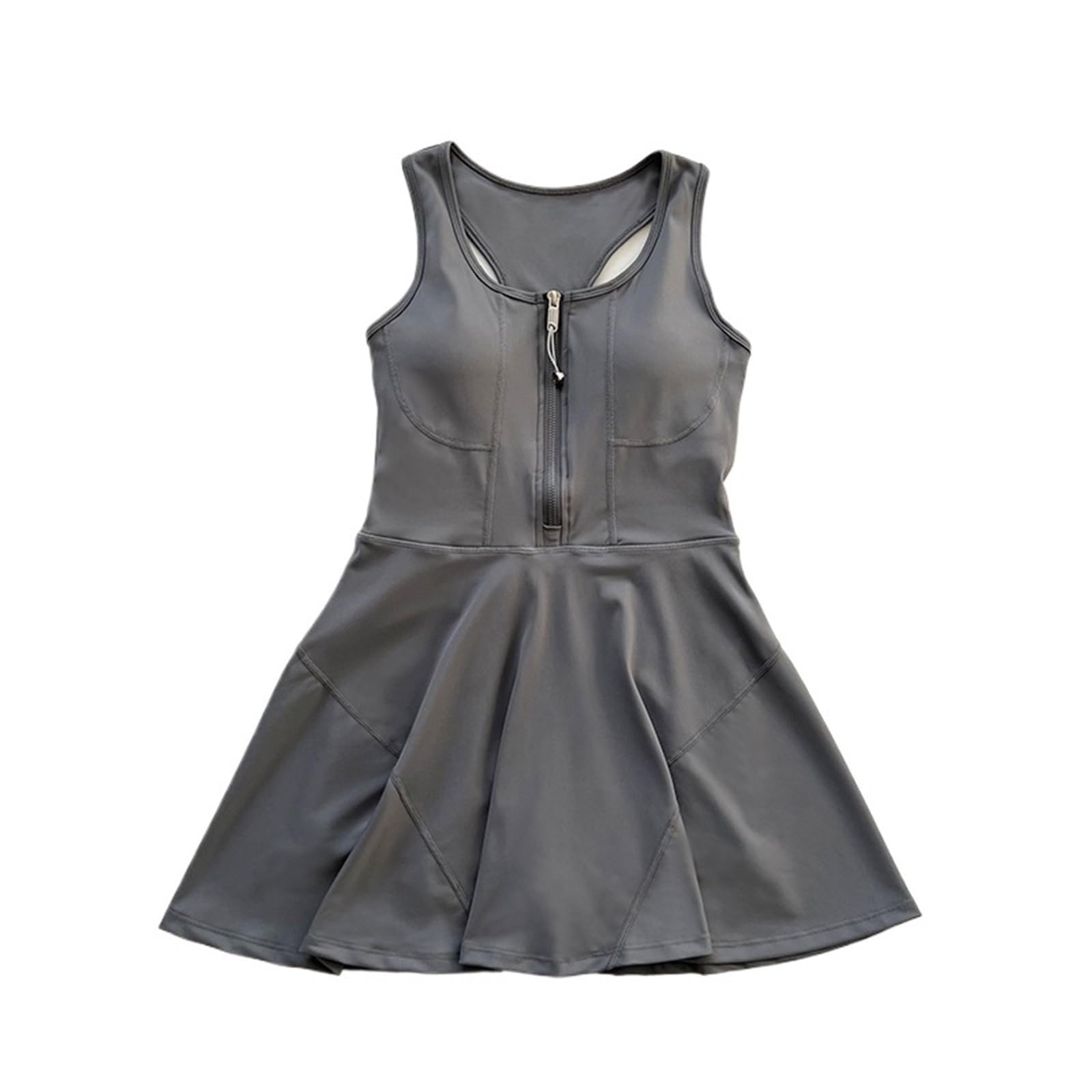 Vestido Tenis Mujer sin Mangas con Cremallera Frontal, Gris, XL