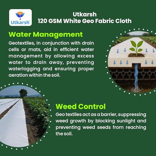 Image of Utkarsh 120 GSM Geo Textile Cloth /Geotextile Non-Woven Fabric Cloth for Sub-Surface Drain /Terrace Garden | White, 7.33 ft X 6.82 ft (50 Sq.ft)
