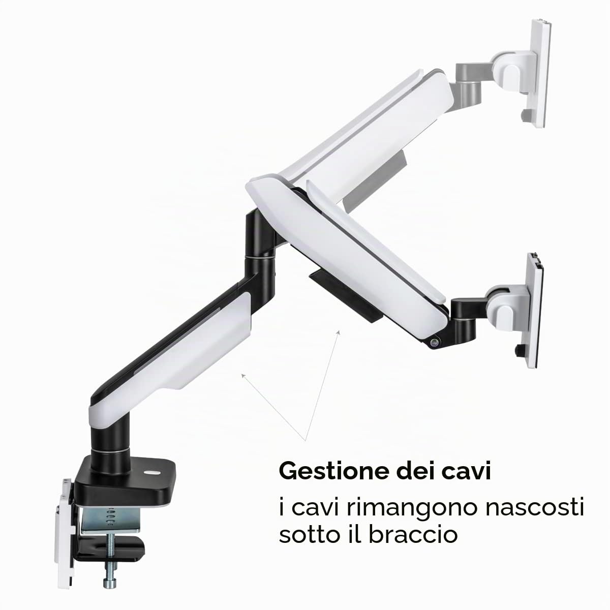 LogiLink Supporto per monitor da 17 a 49" con molla a gas, morsetto da tavolo o foro da tavolo, portata fino a 20 kg, progettato per giocatori con effetto di illuminazione integrato