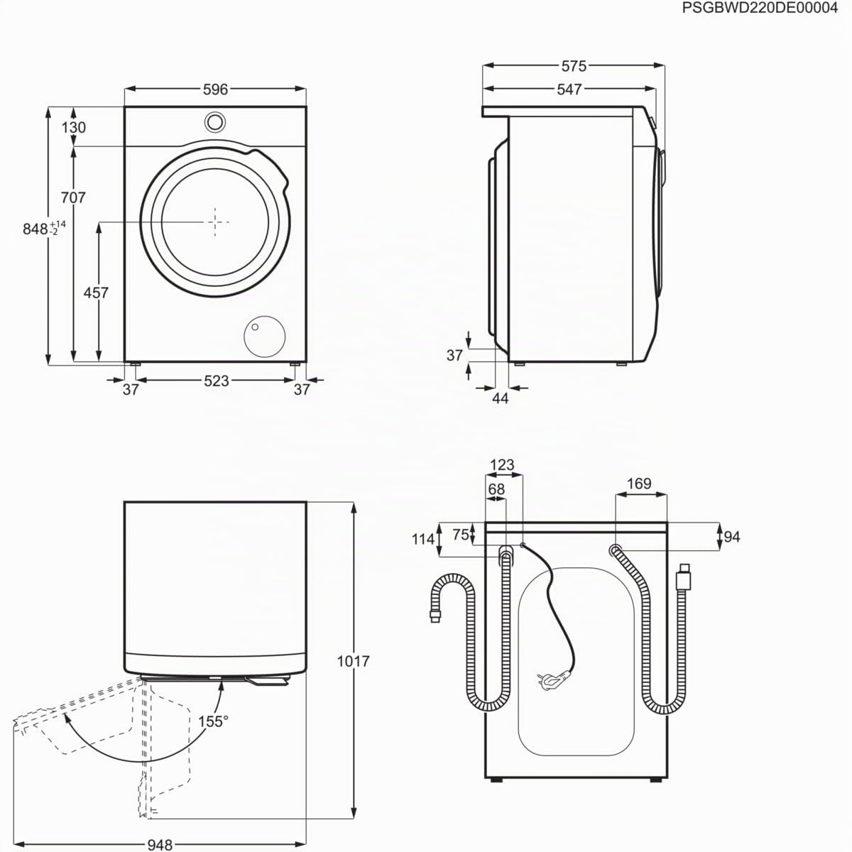 Electrolux EN7W4954OB Lavasecadora de Libre Instalación, Carga Frontal, Lava 9 Kg, Seca 5 Kg, 1400 rpm, Motor Inverter, Programa rápido, Programa rápido 20 min y 1kg en 1 hora, LCD, Blanco, Clase E