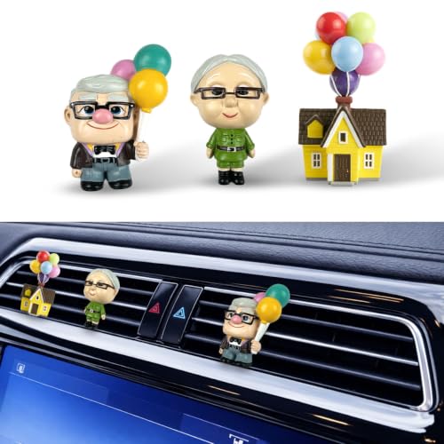 Image of GENANY 3D Anniversary Love Car Air Freshener Vent Clip, Hand Painted Heartwarming Elderly Figure Design with Colorful Balloons, Family Memory Automotive Freshener, Anniversary Car Accessories Gift