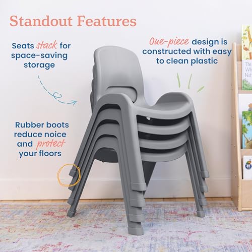 Image of ECR4Kids Plastic Stackable SitRight Chair, 11in, Classroom Furniture, Grey, 4-Pack