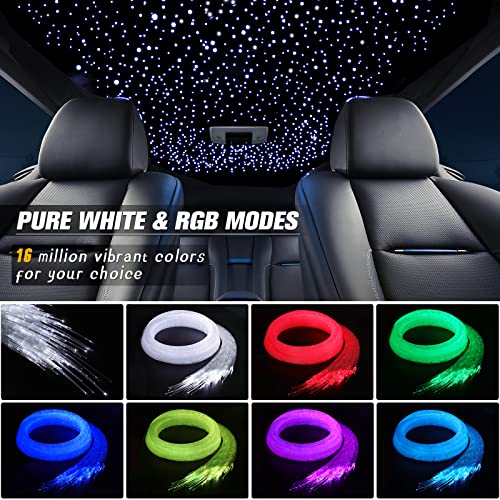 Image of 32W Twinkle Starlight Headliner Kit, 800pcs*0.03in*9.8ft LED Fiber Optic Lights Kit, Star Ceiling Light+10 Crystals+Adapter+Car Use Plug for Car Roof /Home with APP /Remote /Music Mode
