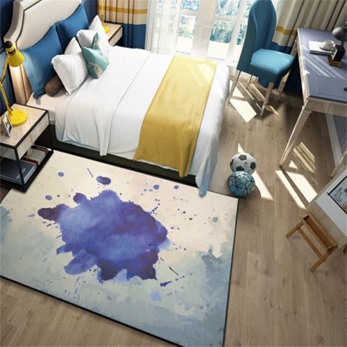 Tapis confortable et durable bleu 60x110 motifs artistiques à l'encre