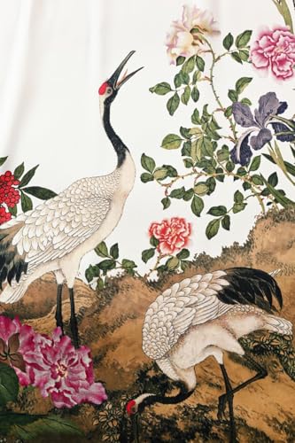 Image of Women's Silk Kimono Robe Short Bathrobe Nightgown 100% Mulberry Silk for Women - Classic Floral Pattern