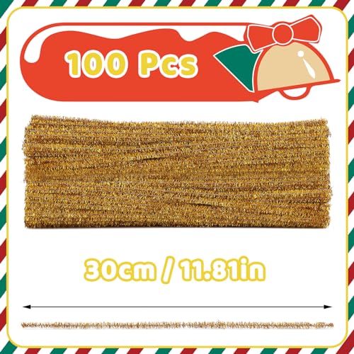 Image of 100PCS Pipe Cleaners Glitter Golden Chenille Stems Craft Supplies | Pipe Cleaners Craft Supplies, Pipe Cleaners Bulk Fuzzy Sticks for DIY Art and Craft Projects Home Decoration