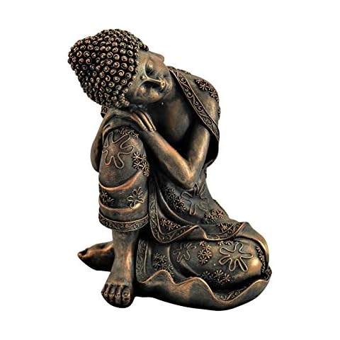 Sitting Buddha Garden Ornament Outdoor Statue Indoor Home Decor Bronzed Effect Figurine Table top Thai Meditating Décor Zen Weather Resistant 25cm Tall Cover