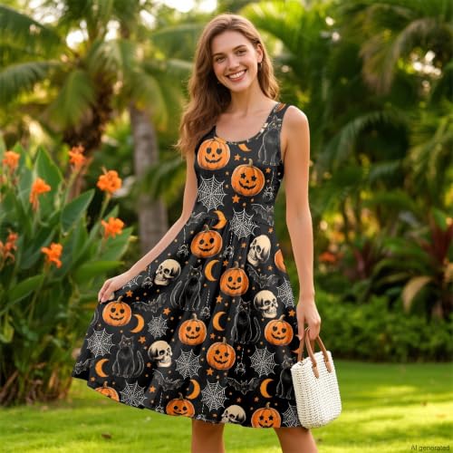 Image of TOADDITDO Women's Sleeveless O Neck Beach A-Line Party Coctail Tank Dresses Flared Sundress