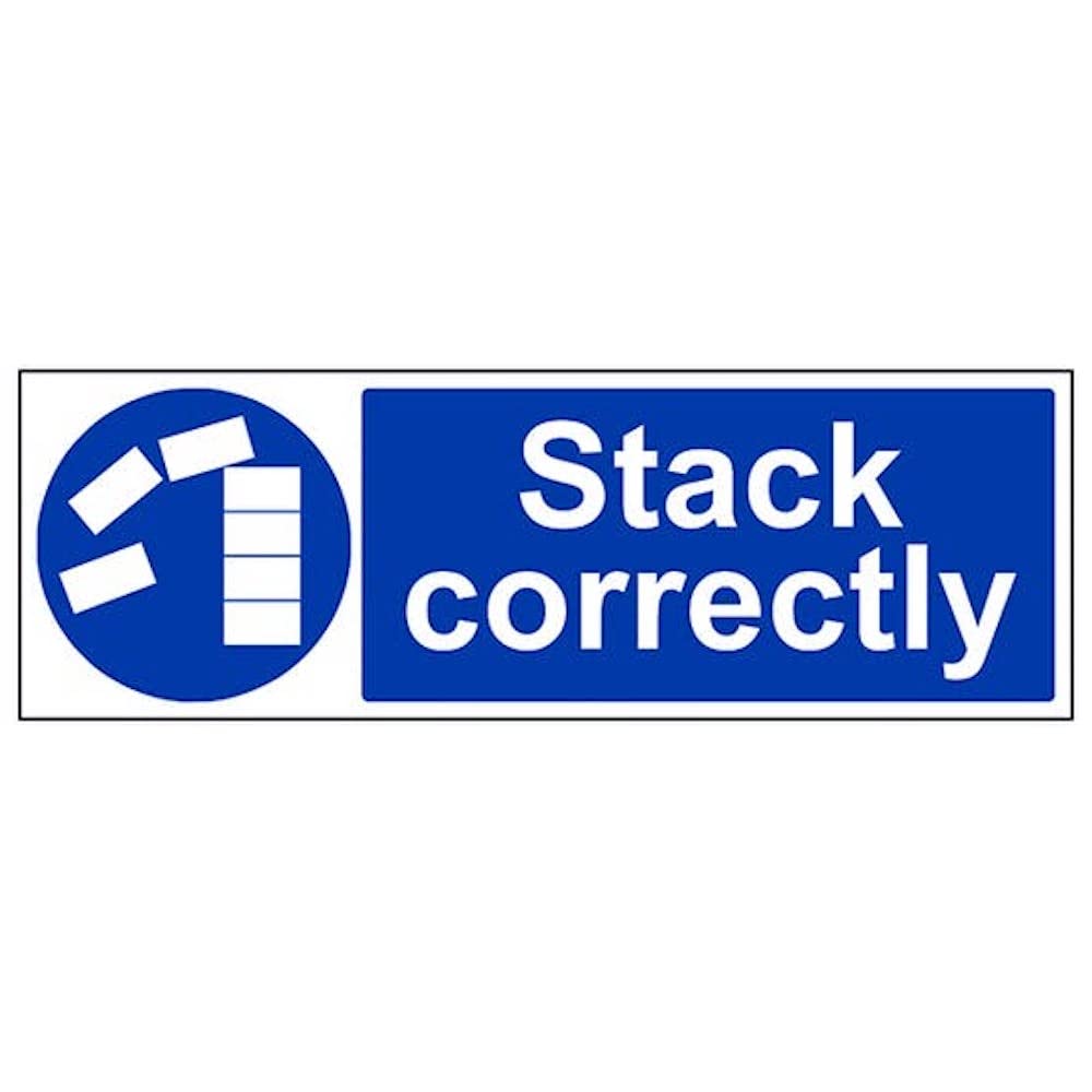 Cartello Obbligo "Stack Correttamente" Vsafety 42018 - Adesivo Blu 300x100 Mm, Norma EN ISO 7010, Per Sicurezza Sul Lavoro