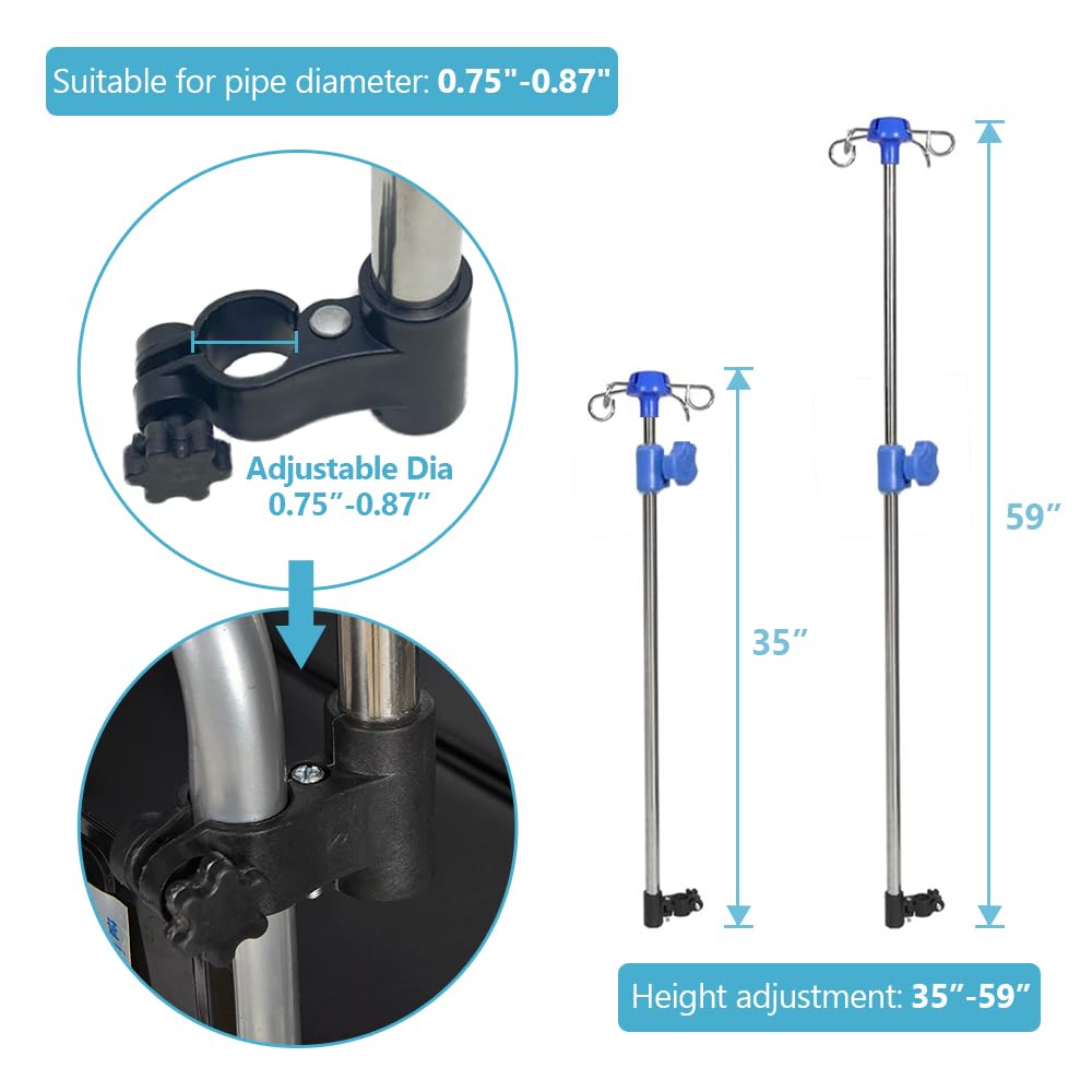 Supporto IV per sedie a rotelle e deambulatori, altezza regolabile da 89 cm a 149,9 cm, portatile
