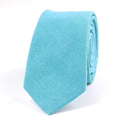 Image of Elfeves Men's Skinny Solid Color Tie Causal Cotton Linen Narrow Slim cut Necktie