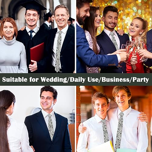 Image of Mantieqingway Men Skinny Tie Cotton Floral Necktie for Wedding Groomsmen Tie