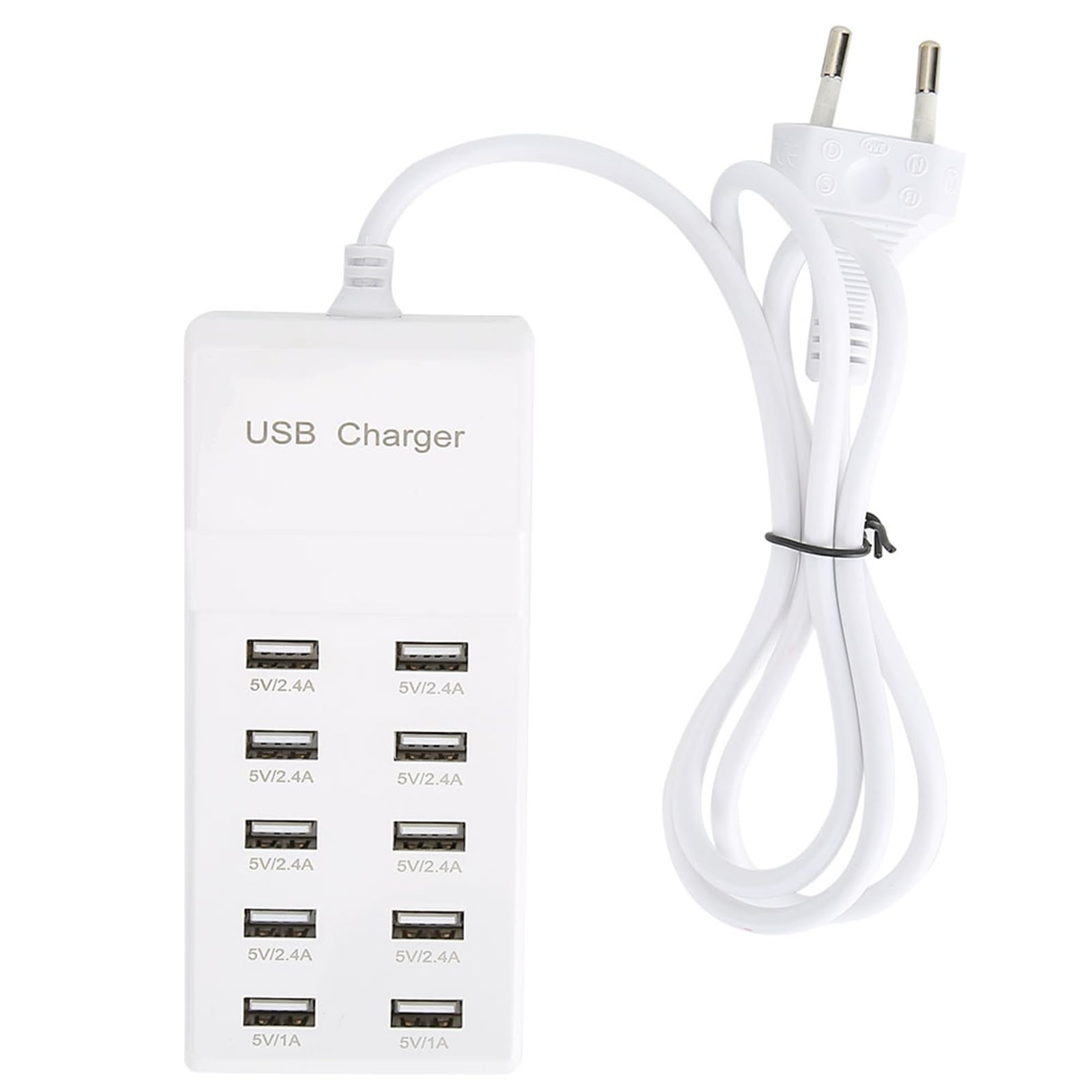 VBESTLIFE Chargeur USB, Adaptateur de Rapide, Chargeur d'USB de 10 Ports(5V ~ 2,4A x 2, 2,1A x 4, 1A x 4) Chargeur Compatible avec Les Appareils Alimentés par USB 5V(EU)