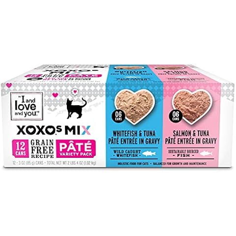 I and love and you XOXOs Wet Cat Food - Whitefish + Salmon Pâté Variety Pack - Grain Free, Filler Free, 3oz Pack of 12 Cans Cover