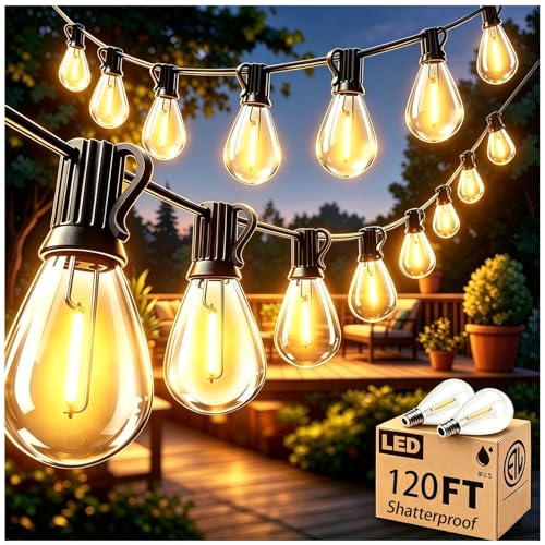 smareal 120FT Outdoor String Lights, LED Patio Lights with 30+2 Shatterproof S11 Edison Bulbs,Ultra Long Waterproof Hanging Lights for Backyard Deck Porch Party Decor Commercial Use 2700K